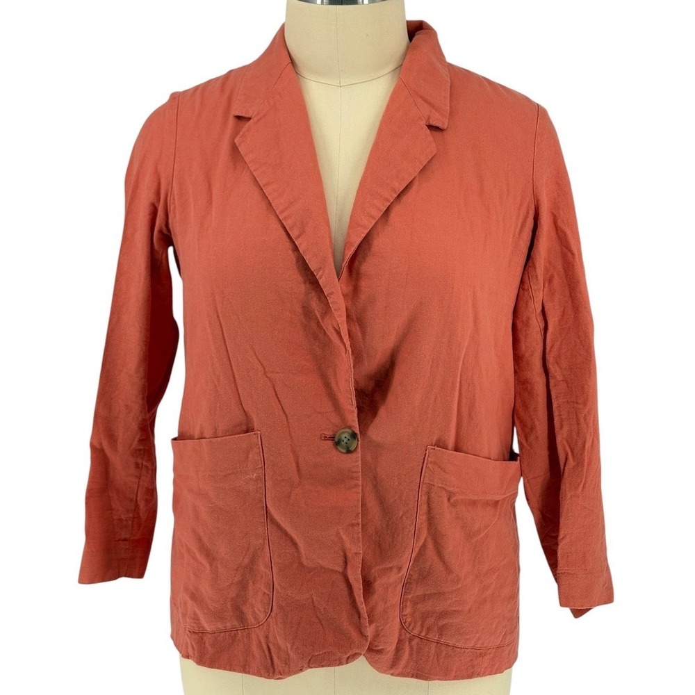 A New Day Blazer Orange Linen Blend Single Button Patch Pockets XL